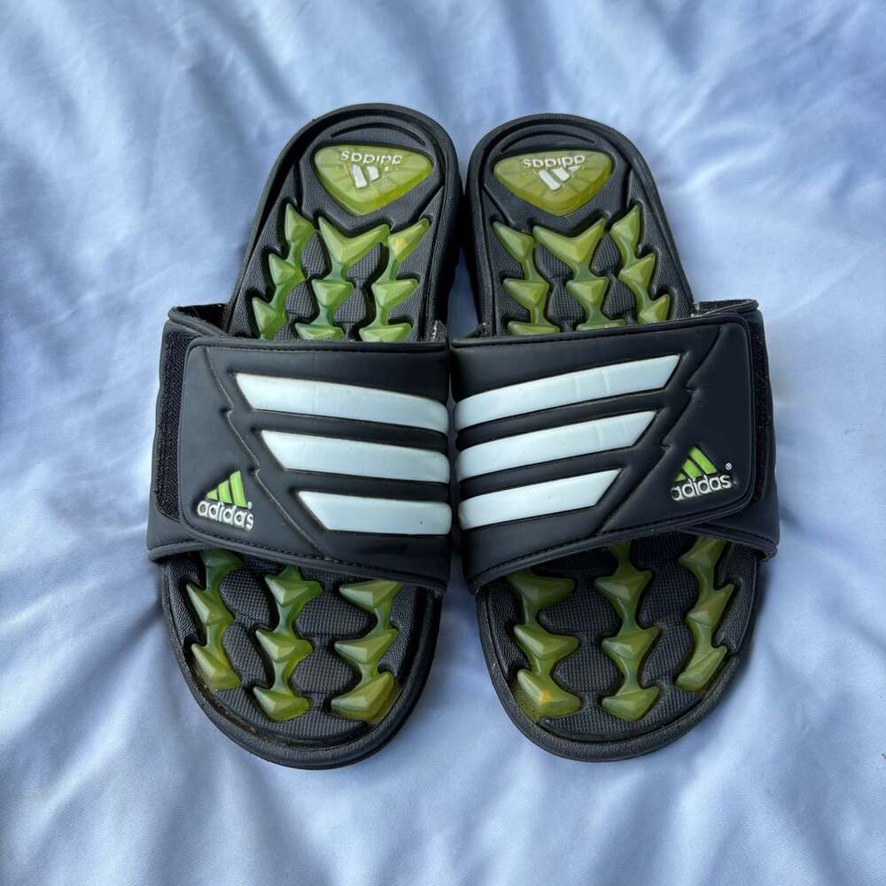 VTG 2000 Adidas Cushion Gel Air Slides Y2k Mens Size 10 US Black Green